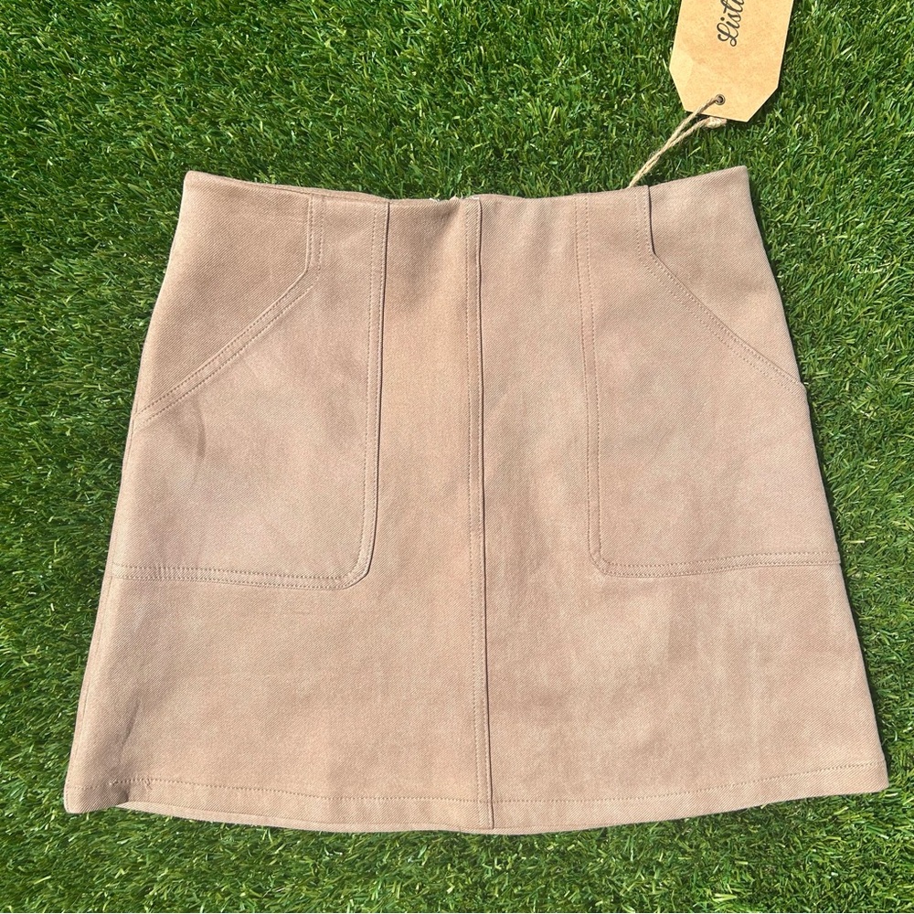 Listicle Taupe Mini Skirt Sz Small With Pockets Textured Casual Neutral Tan